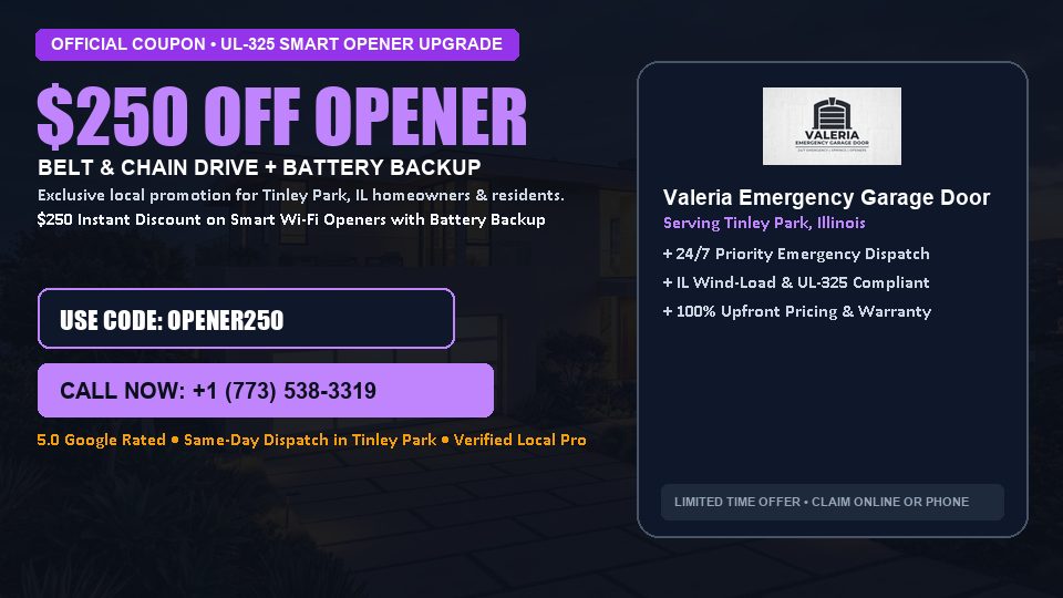 $250 OFF Smart Wi-Fi Garage Door Opener Installation in Tinley Park, IL - Valeria Emergency Garage Door